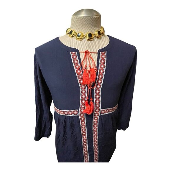 Old Navy Matching Embroidered Mini Swing Dress Women’s Large Aztec Boho Peasant - Picture 2 of 13